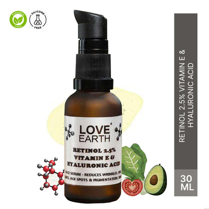 Love Earth Retinol2.5% Serum for Reducing Wrinkles & Fine Lines with Vitamin E & Hyaluronic Acid