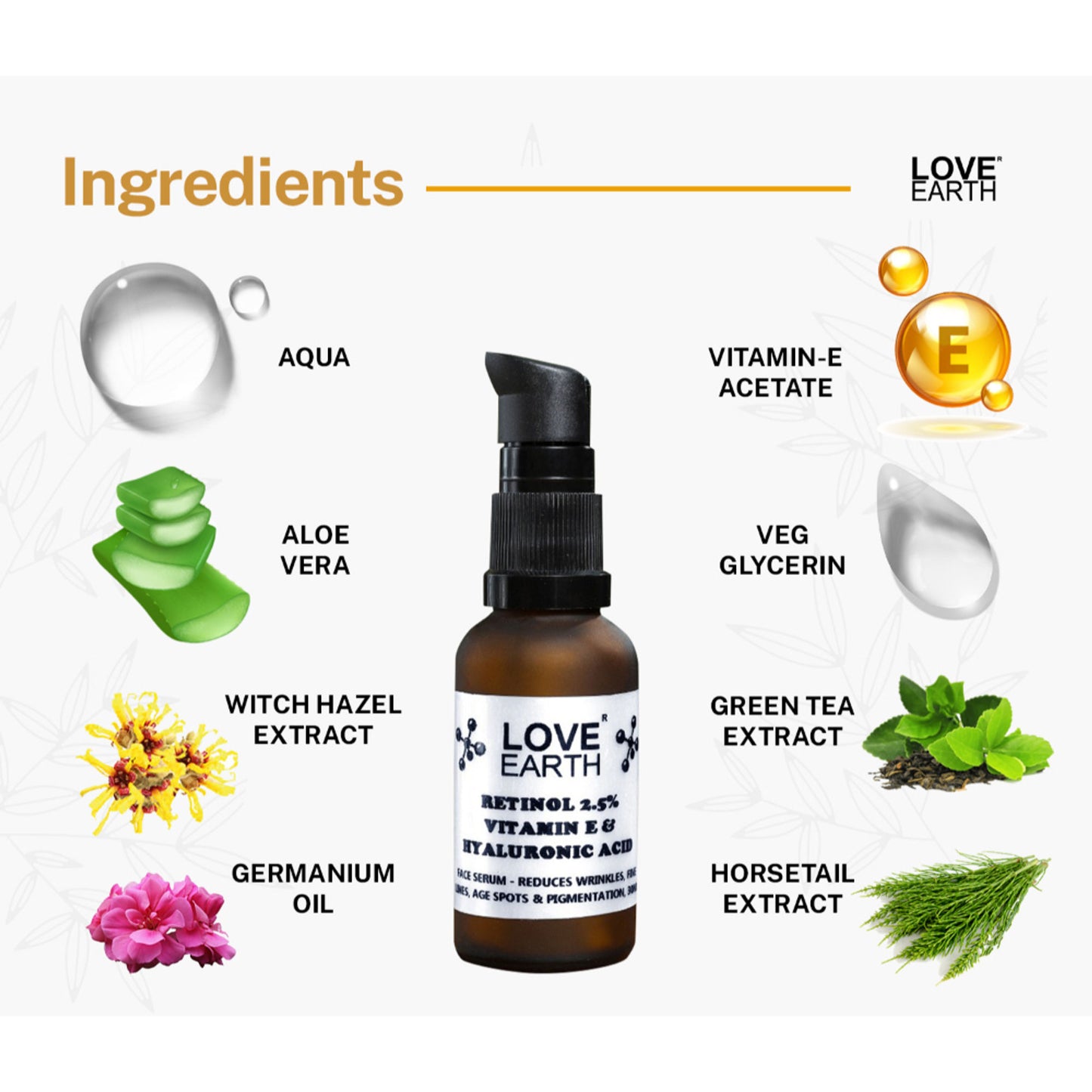 Love Earth Retinol2.5% Serum for Reducing Wrinkles & Fine Lines with Vitamin E & Hyaluronic Acid