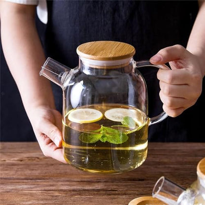 Jinelza Glass Teapot with Wooden Bamboo Lid 1800ML