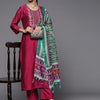 Indyancart VA Women'sEthnic Motifs Embroidered Dupion Silk Kurta With Trousers & With Dupatta