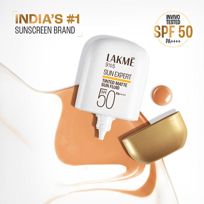 Lakme Sun Expert Tinted Matte Fluid SPF 50 Sunscreen with 1% Ceramide for Barrier Repair - Bronze