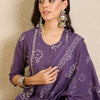 Dhiyona IE Women Floral Printed Panelled Thread Work Pure Cotton Kurta with Trousers & With Dupatta