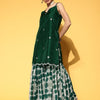 Indyancart VA Women Green Embroidered Sequinned Kurta with Sharara & Dupatta