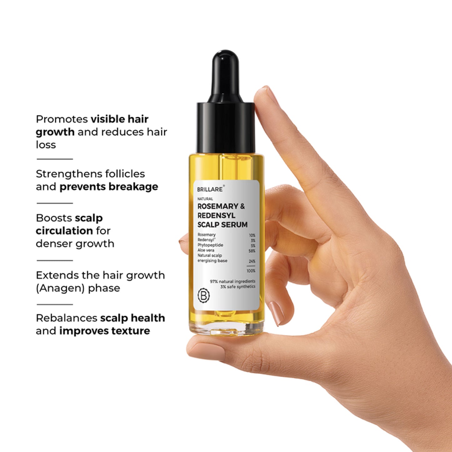 Brillare 10% Rosemary & 3% Redensyl Hair Growth Serum with 3% Phytopeptide