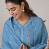 Dhiyona IE Floral Embroidered V-Neck Thread Work Straight Kurta & Trousers & Dupatta