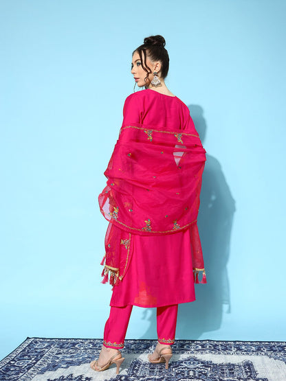 Indyancart SN Women's Floral Yoke Design Regular Kurta with Trousers & With Dupatta