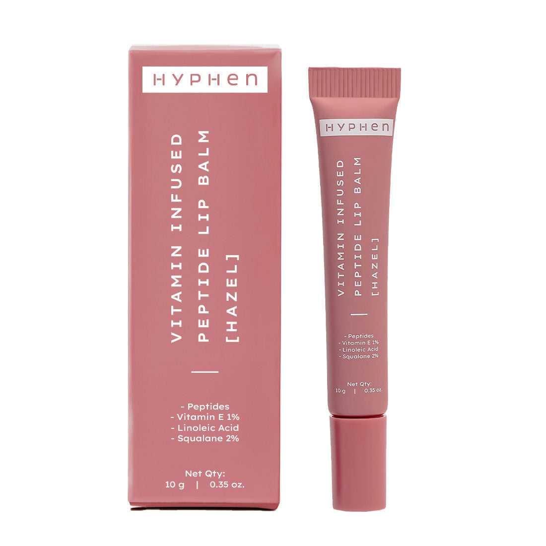 Hyphen by Kriti Sanon hazel vitamin-infused peptide lip balm, hydrating and smoothing lips with moisture repair, in a sleek tube.