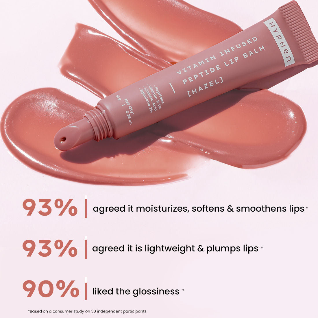 Hyphen by Kriti Sanon hazel vitamin-infused peptide lip balm with hydrating, moisturizing formula and smoothening lip repair.