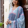 Dhiyona IE Floral Printed Empire Pure Cotton A-Line Kurta With Trousers & Dupatta