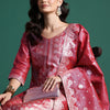 Indyancart IE Women Ethnic Motifs Jacquard Zari Kurta with Trousers & With Dupatta