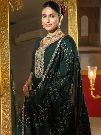 Indyancart IE Ethnic Motifs Embroidered Regular Anarkali Kurta With Trousers & Dupatta