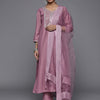 Indyancart VA Women's Mauve Ethnic Motifs Embroidered Gotta Patti Kurta with Trousers & With Dupatta