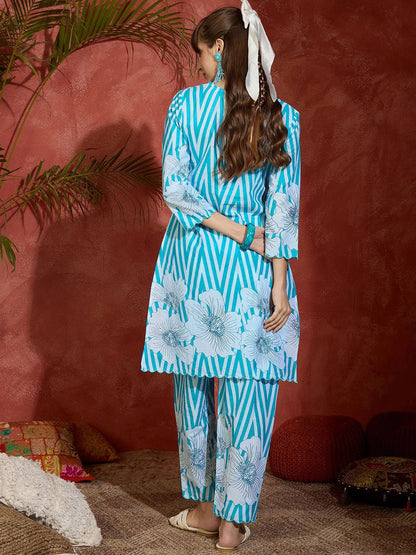 Women Floral Printed Regular Pure Cotton Kurta with Trousers