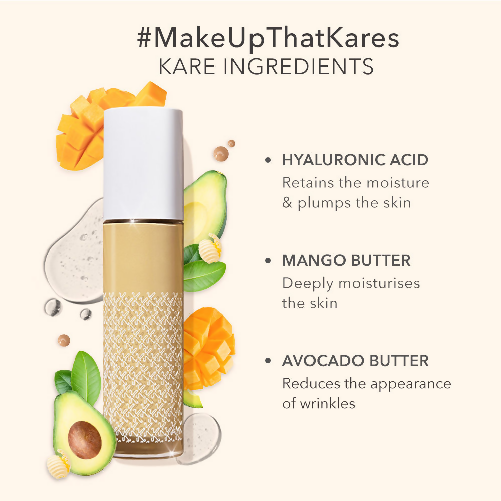 Kay Beauty Hydrating Foundation in shade 145N Medium, creamy texture and smooth finish, showcased in a sleek bottle.