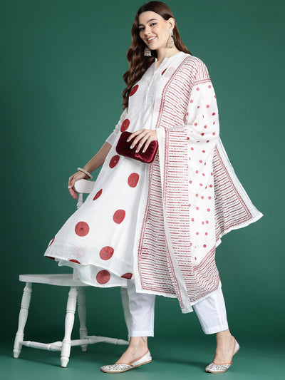 Dhiyona IE Printed Panelled Sequinned Pure Cotton Kurta with Trousers & With Dupatta