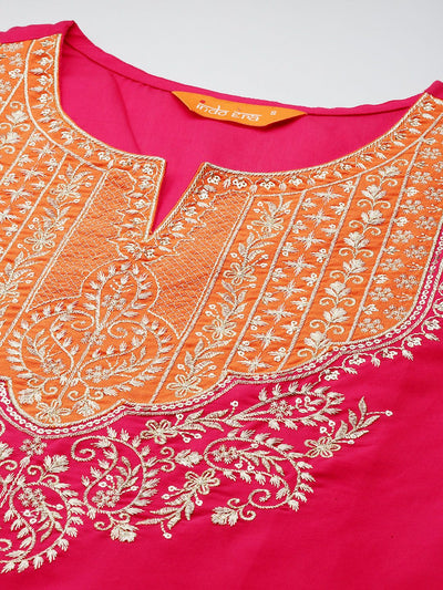 Indyancart IE Ethnic Motifs Embroidered Regular Kurta with Trousers