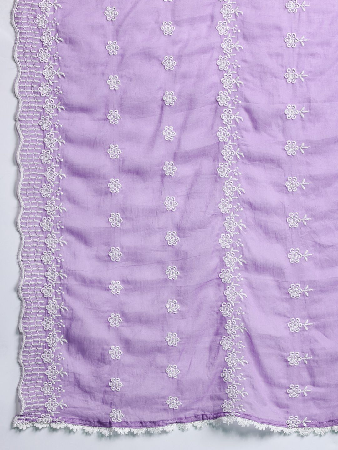 Indyancart IE Floral Embroidered Thread Work Pure Cotton Kurta With Trousers & Dupatta