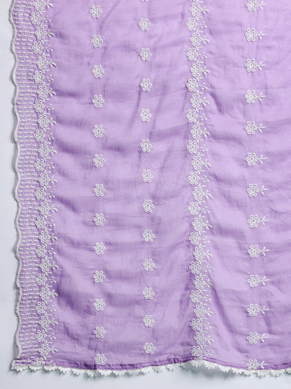 Indyancart IE Floral Embroidered Thread Work Pure Cotton Kurta With Trousers & Dupatta