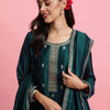 Indyancart IE Embroidered Straight Sequinned Kurta with Trousers & Dupatta