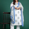 Indyancart IE Plus Size Floral Printed Sequinned Pure Cotton Kurta with Trousers & With Dupatta