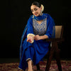 Indyancart IE V Neck Floral Yoke Design Zardozi Straight Kurta with Trouser & Dupatta