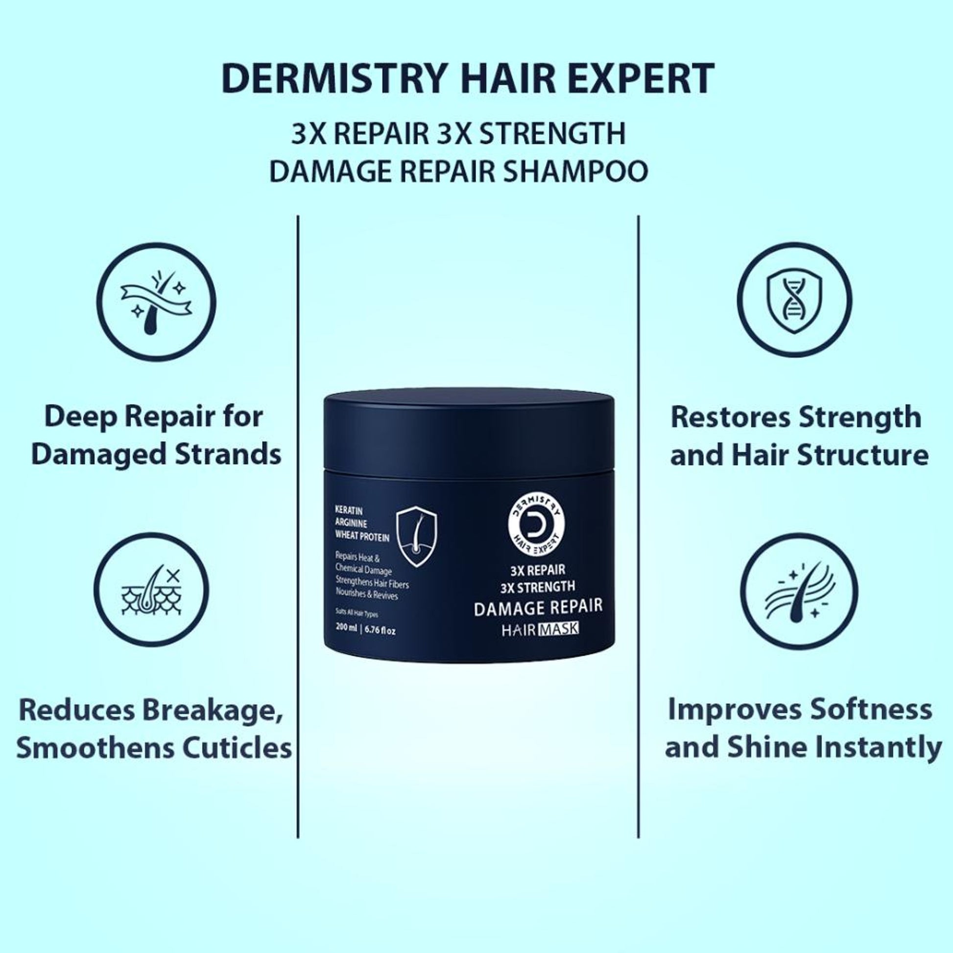 DERMISTRY Keratin Argan Oil Protein Hair Mask For Damage Repair Breakages Split Ends Dry Dull Hair