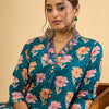 Dhiyona IE Women Floral Printed Pleated Mirror Work Pure Cotton Kurta & Trousers