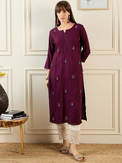 Indyancart IE Women Ethnic Motifs Embroidered Sequinned Kurta