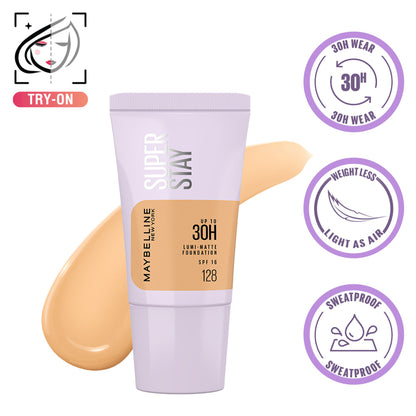 Maybelline New York Super Stay Lumi-Matte Foundation-30Hr Wear-Lightweight-Normal-Dry Skin - 128
