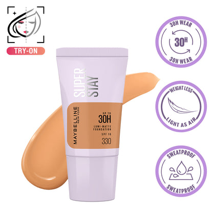 Maybelline New York Super Stay Lumi-Matte Foundation-30Hr Wear-Lightweight-Normal-Dry Skin - 330