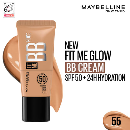 Maybelline New York Fit Me Glow BB Skin Tint, SPF 50, Niacinamide, Normal to Dry Skin - 55