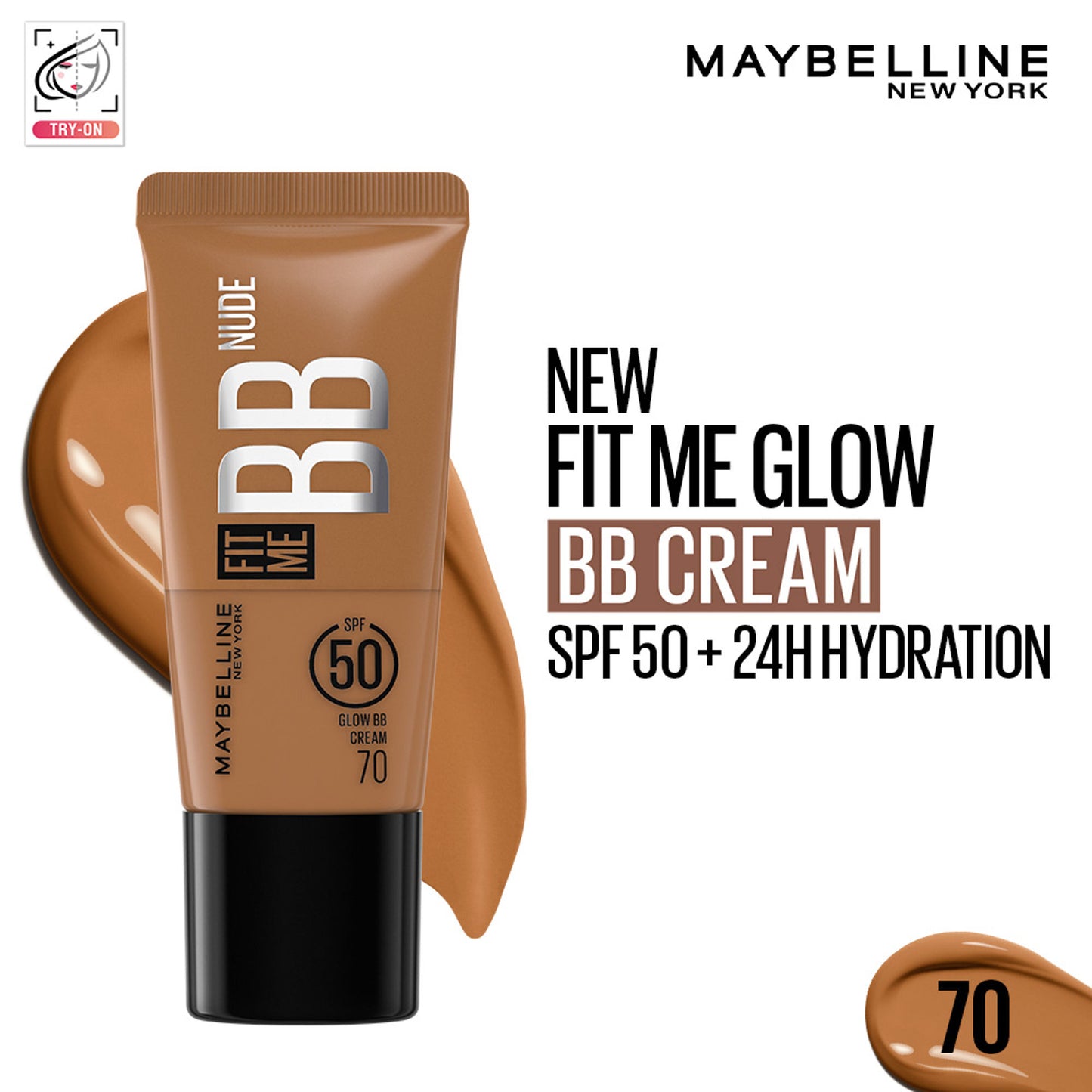 Maybelline New York Fit Me Glow BB Skin Tint, SPF 50, Niacinamide, Normal to Dry Skin - 70