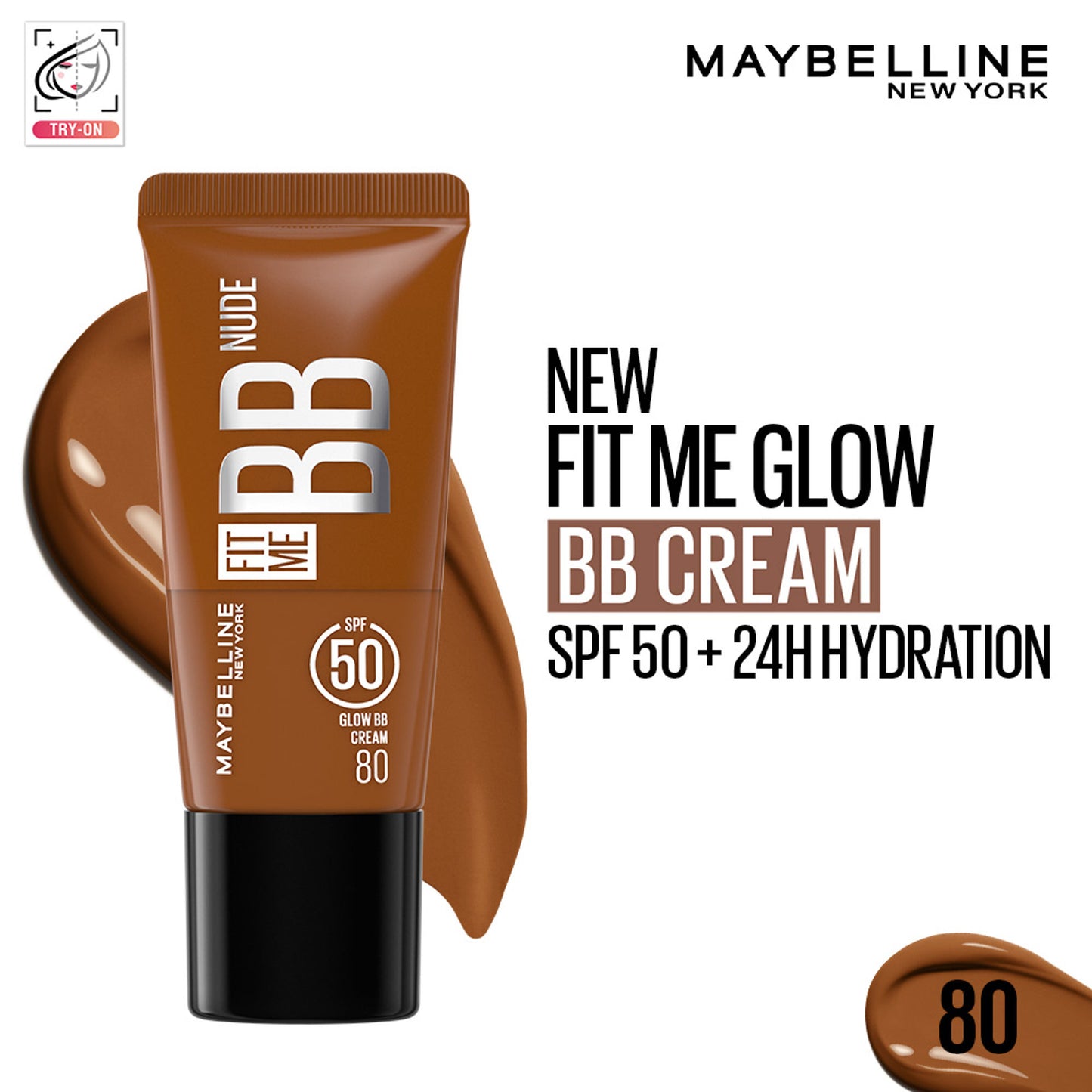 Maybelline New York Fit Me Glow BB Skin Tint, SPF 50, Niacinamide, Normal to Dry Skin - 80