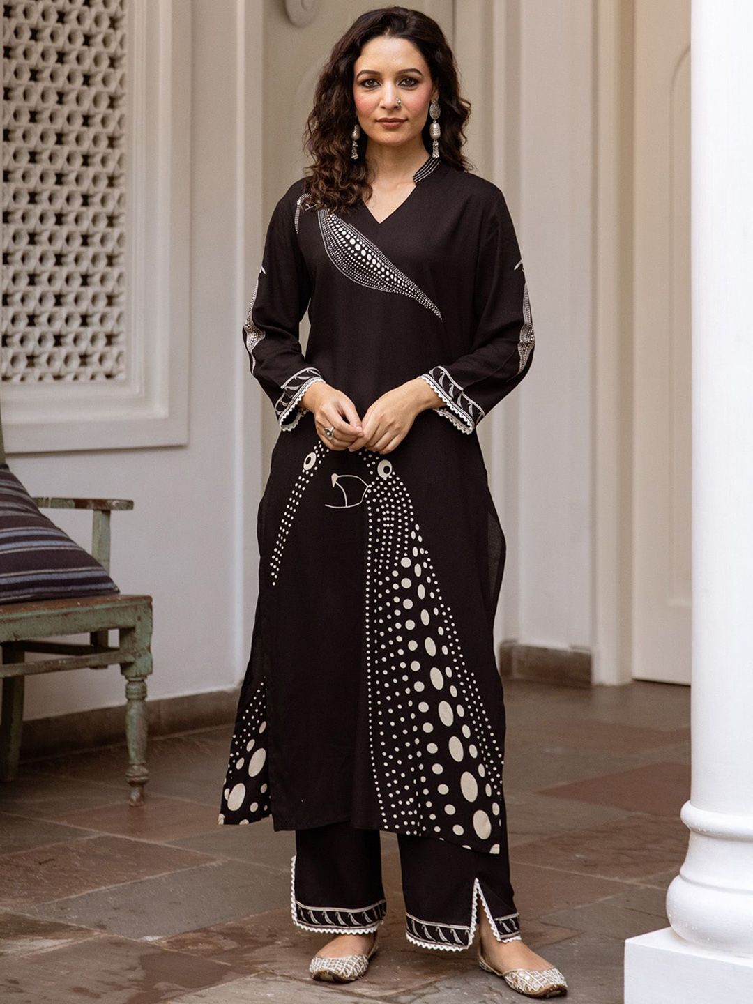 Indyancart IE Printed Three-Quarter Sleeves Tunic With Trouser