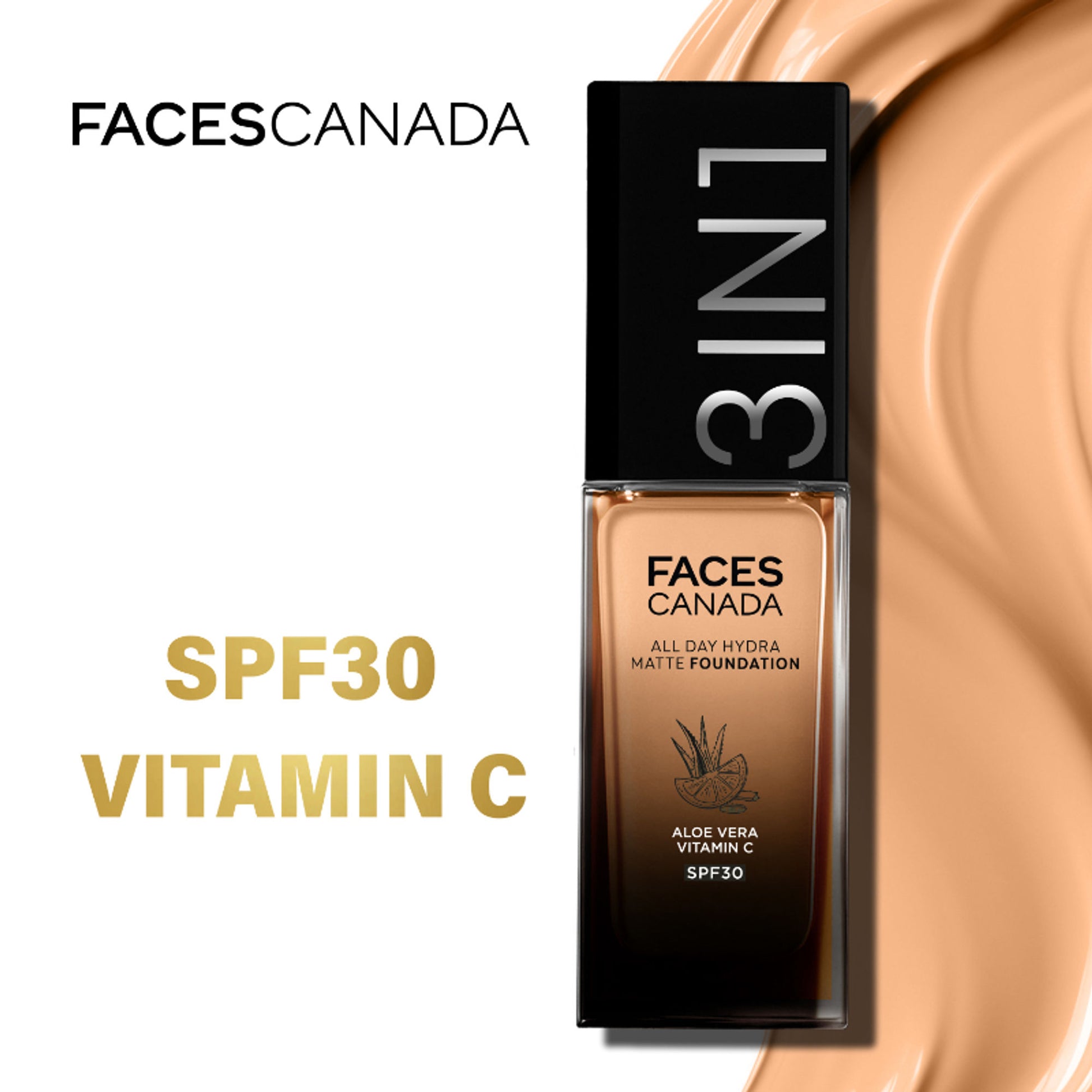 Faces Canada 3 In 1 All Day Hydra Matte Foundation - Golden Beige 032