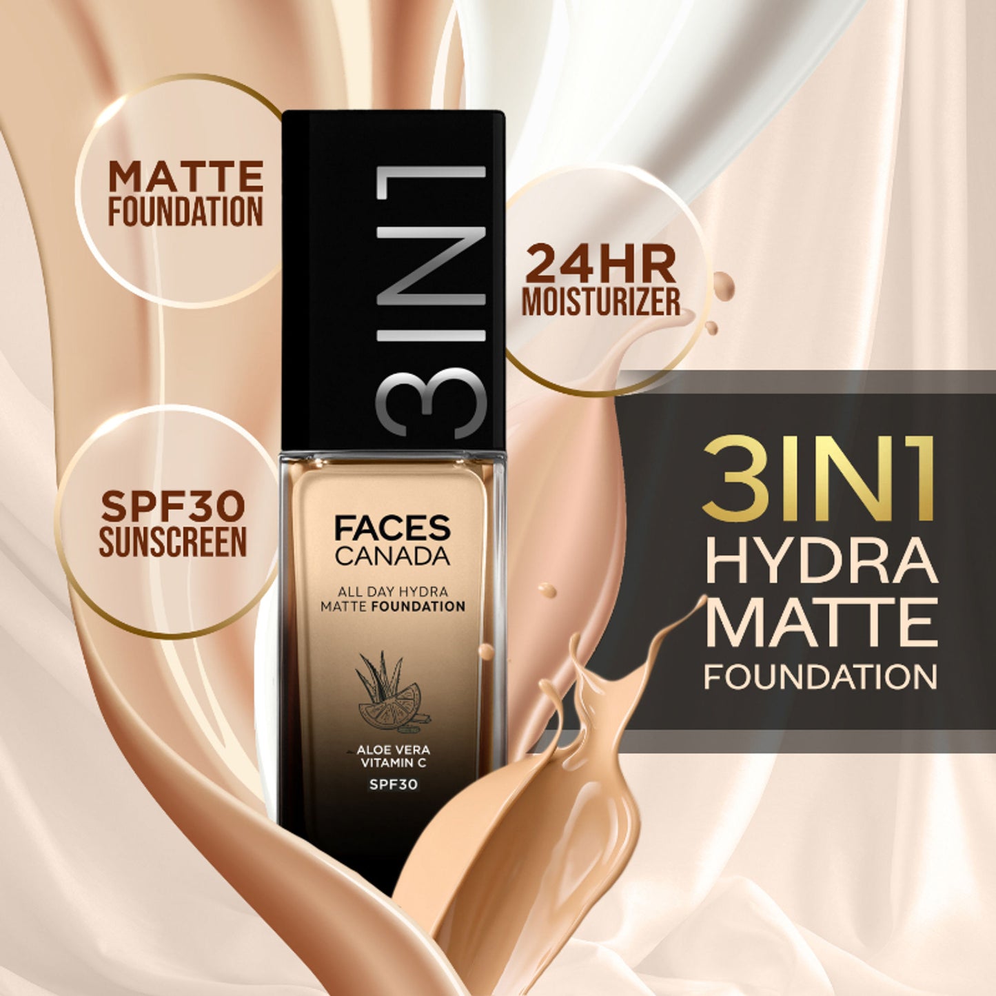 Faces Canada 3 In 1 All Day Hydra Matte Foundation - Golden Beige 032