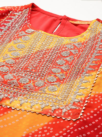 Indyancart IE Bandhani Printed Zari Georgette Kurta