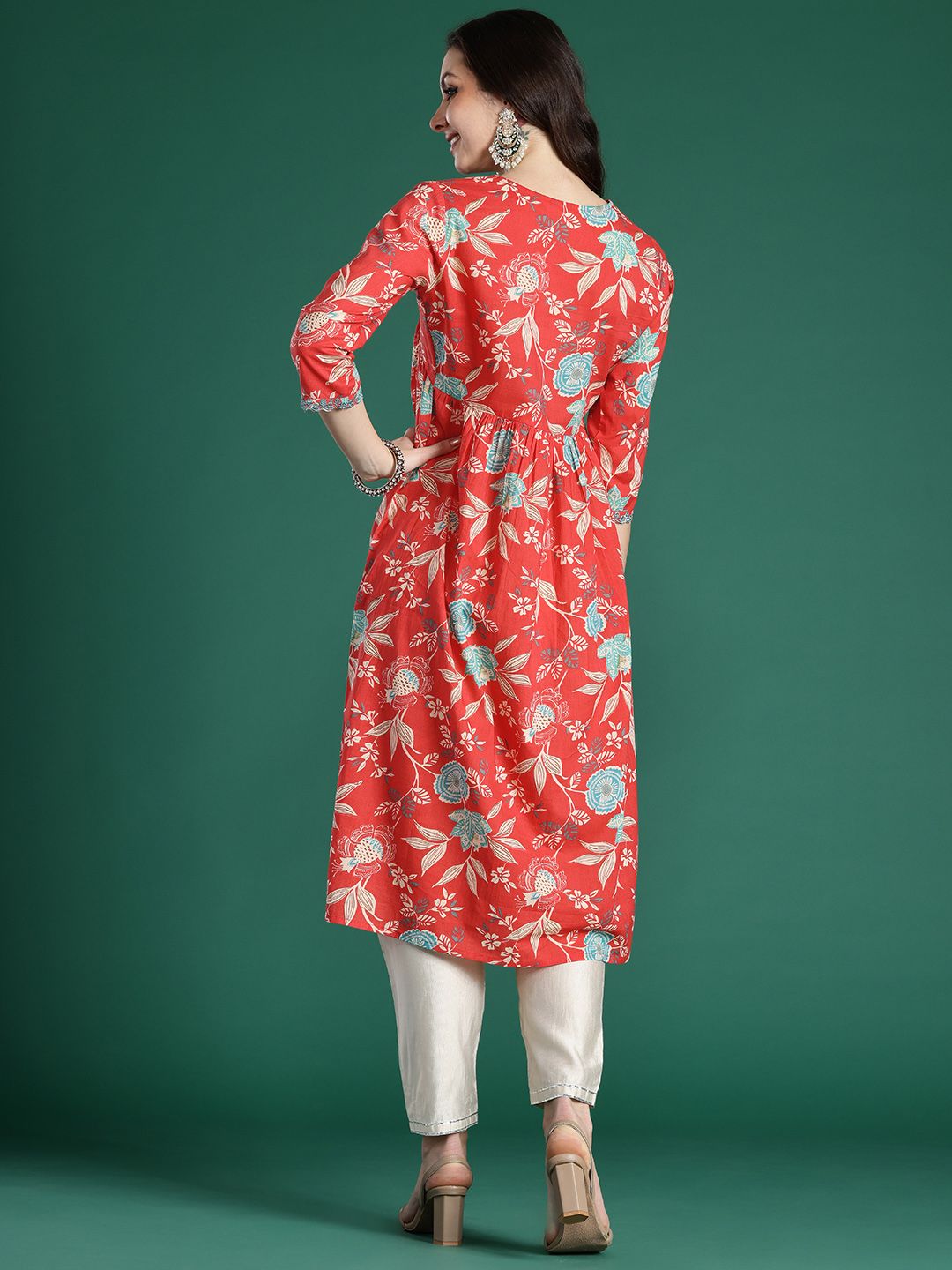 Indyancart IE Floral Printed Pure Cotton Kurta