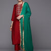 Dhiyona VA Women'sEthnic Motifs Yoke Design Thread Work Straight Kurta with Palazzo & Dupatta