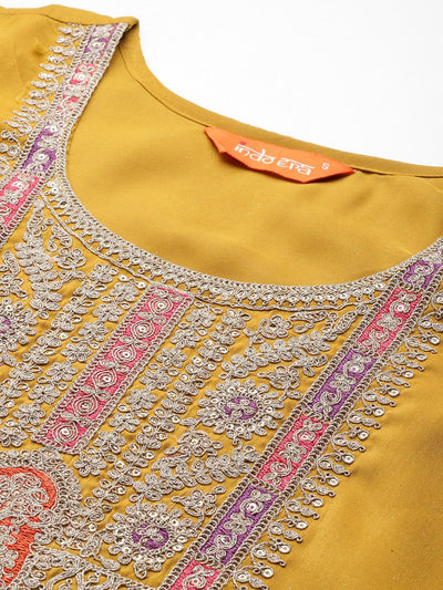 Indyancart IE Ethnic Motifs Embroidered Sequinned Kurta with Trousers & With Dupatta