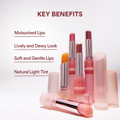 Innisfree Dewy Tint Lip Balm Baby Pink - Hydrating & Glossy Finish With Hyaluronic Acid - Power Cherry