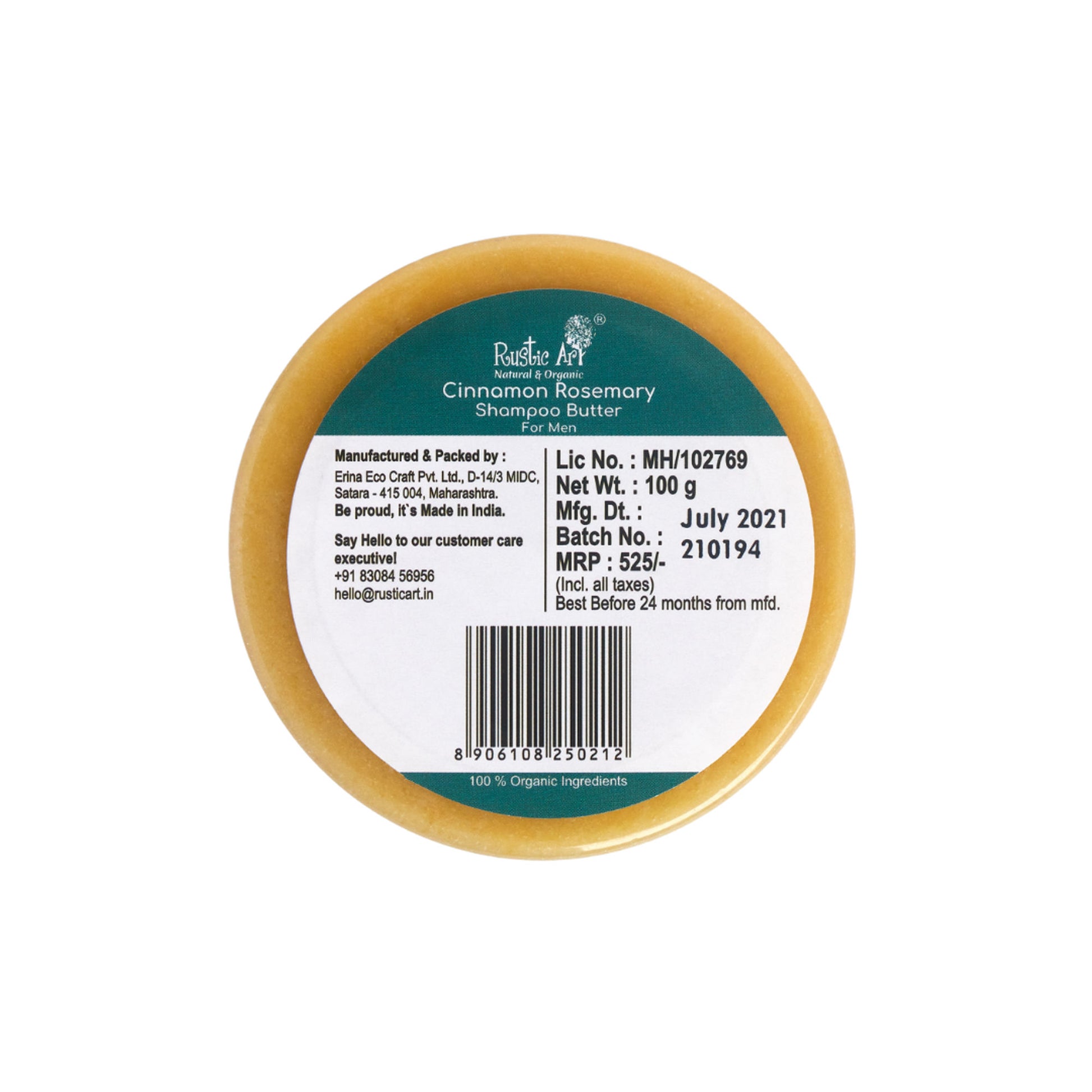 Rustic Art Natural & Organic Cinnamon Rosemary Shampoo Butter for Men