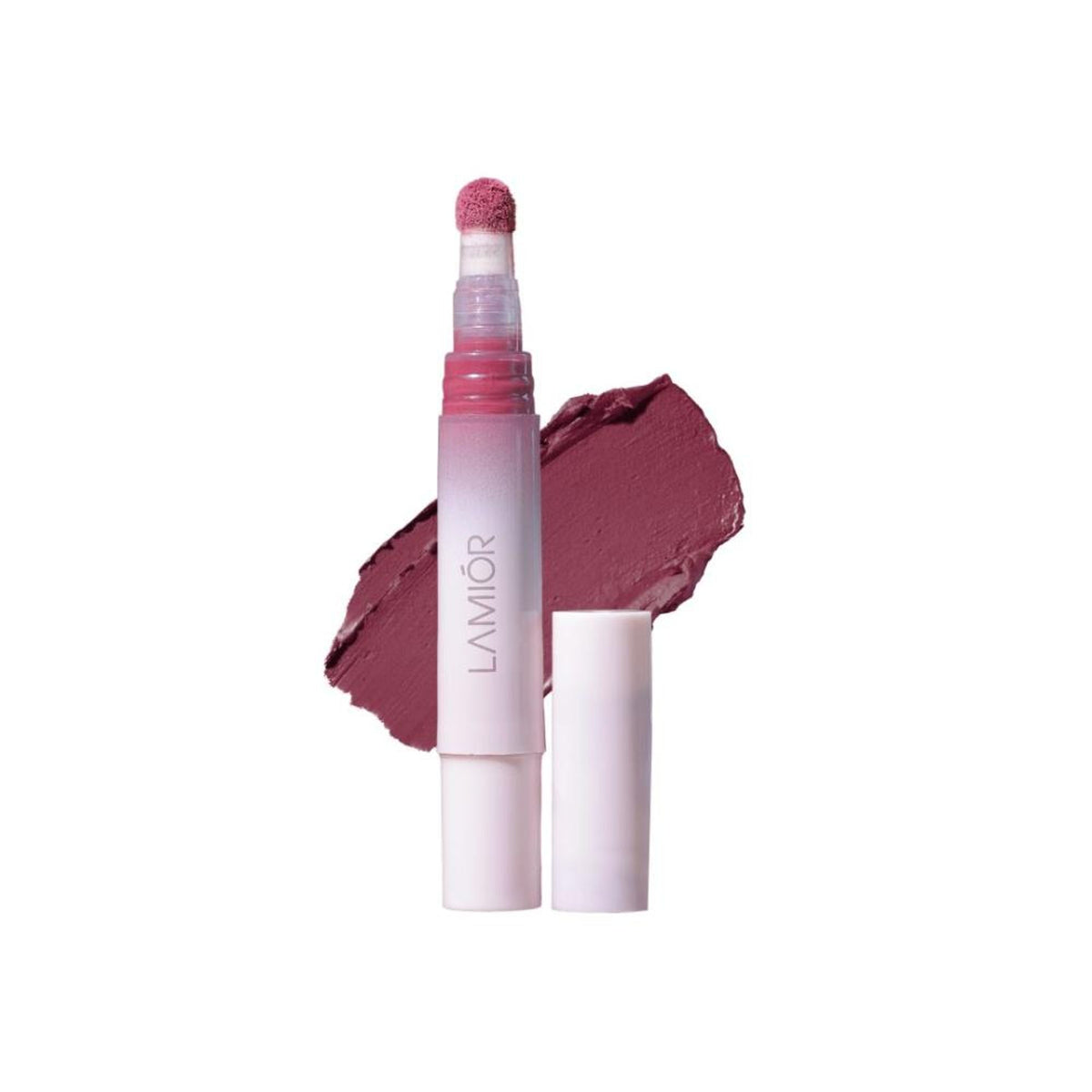 La Mior Blurry Fudgy Lip Tint in Nutella shade, featuring a close-up of the creamy, rich lip tint on smooth lips.