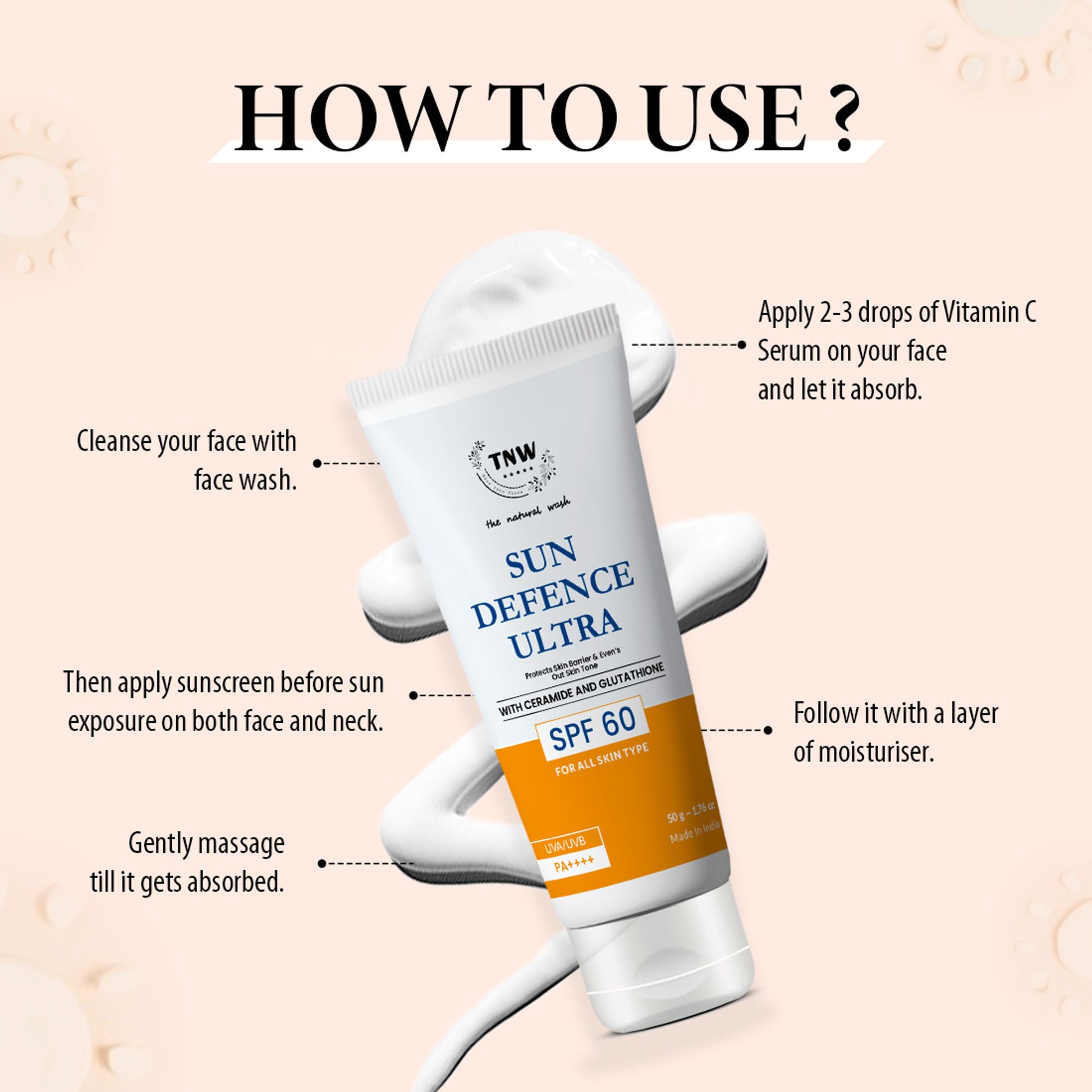 TNW The Natural Wash Sun Defence Sunscreen SPF 60 UVA UVB PA++++ Sunblock Suncream