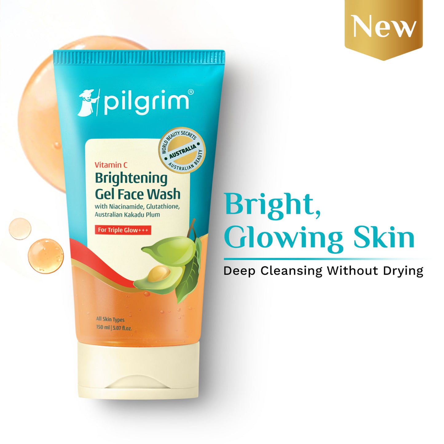 Pilgrim 10% Vitamin C Brightening Gel Face Wash Triple Glow+++ with 5% Niacinamide For Dark Spots