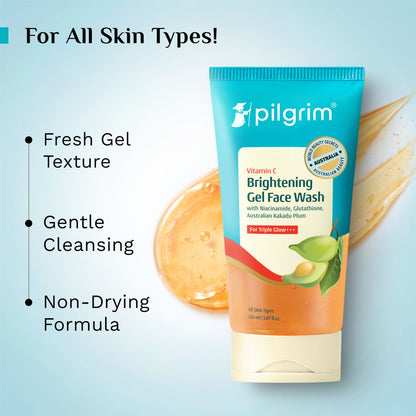 Pilgrim 10% Vitamin C Brightening Gel Face Wash Triple Glow+++ with 5% Niacinamide For Dark Spots