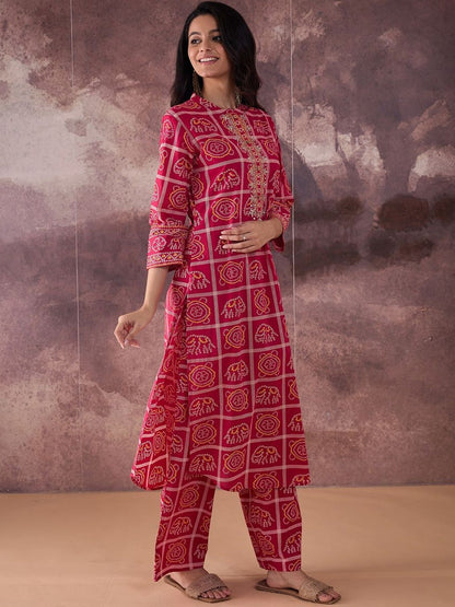 Ethnic Motifs Printed Mirror Work Pure Cotton Kurta With Trousers