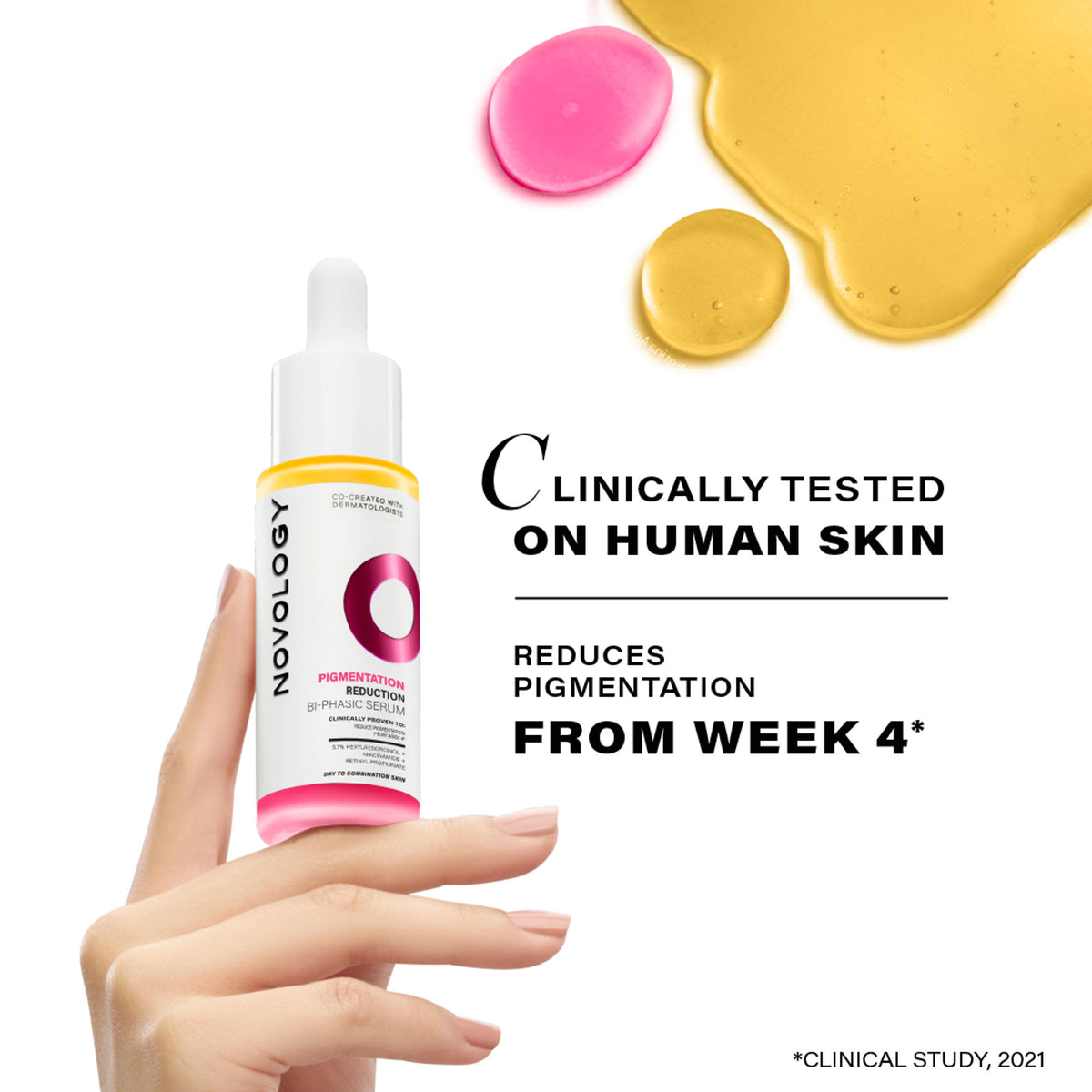 Novology Bi-Phasic Serum for Hyperpigmentation, Dark Spots, Blemishes and Acne Marks, Dermat Tested