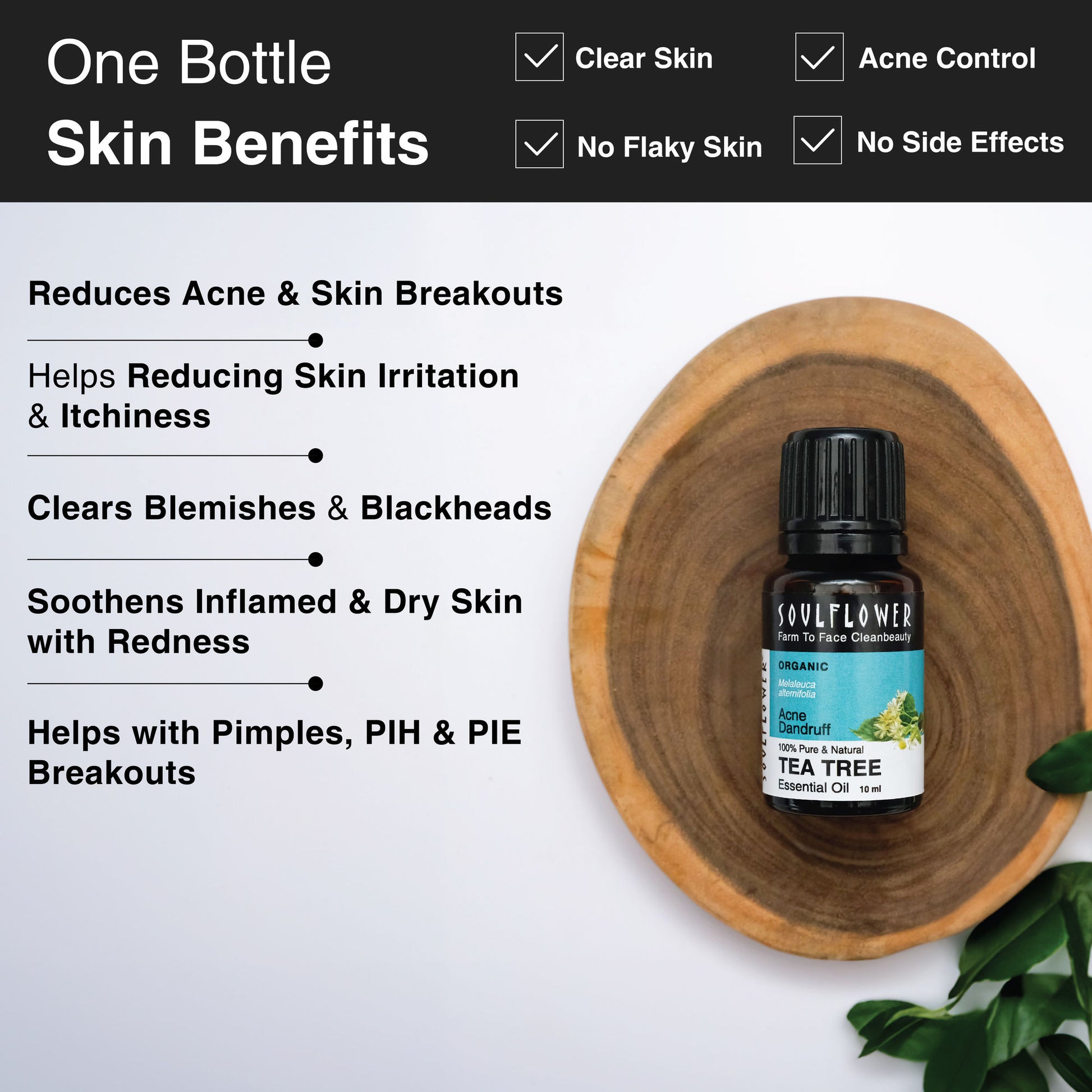 Soulflower Tea Tree Essential Oil For Active Acne & Pimples, Blemishes & Flakes