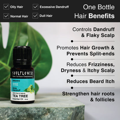 Soulflower Tea Tree Essential Oil For Active Acne & Pimples, Blemishes & Flakes
